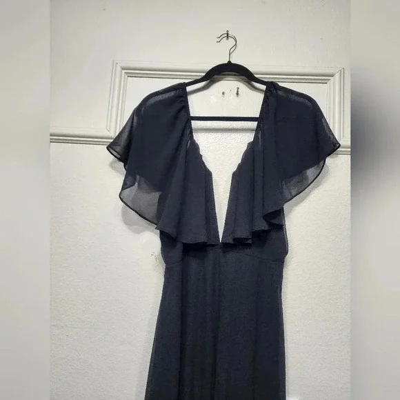 Lulus Stunning Demeanor Black Flutter Sleeve Backless Maxi Dress M Wedding - Picture 11 of 11